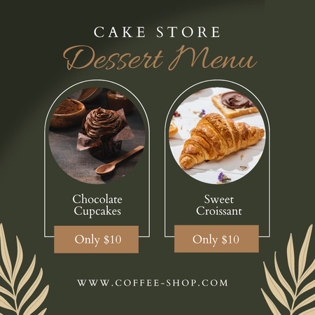 Cake Store Ad with Dessert Menu Instagram Modelo de Design