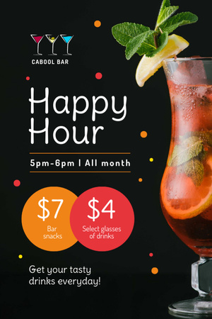 Bar Happy Hours Cold Cocktail in Glass Flyer 4x6in Design Template