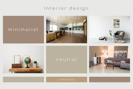Neutral Minimalist Interior Designs on Beige Mood Board – шаблон для дизайну