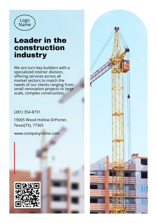 Construction Site with Crane and Building Poster Design Template