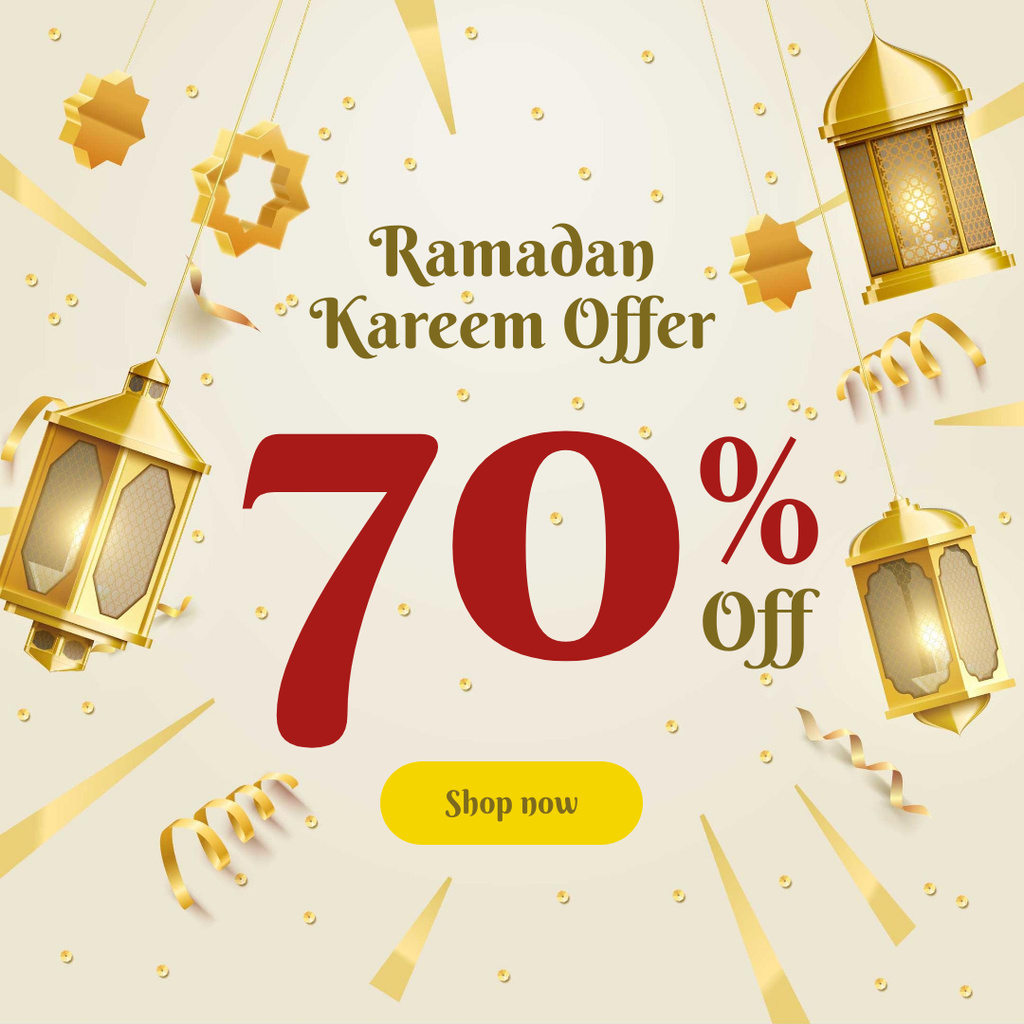 Ramadan Kareem Offer Golden Lanterns Instagram Design Template