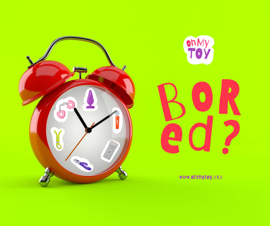 Funny Illustration of Sex Toys on Alarm Clock Facebook Design Template