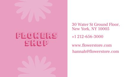 Template di design Pubblicità del negozio di fiori con il fiore sul colore rosa Business Card US