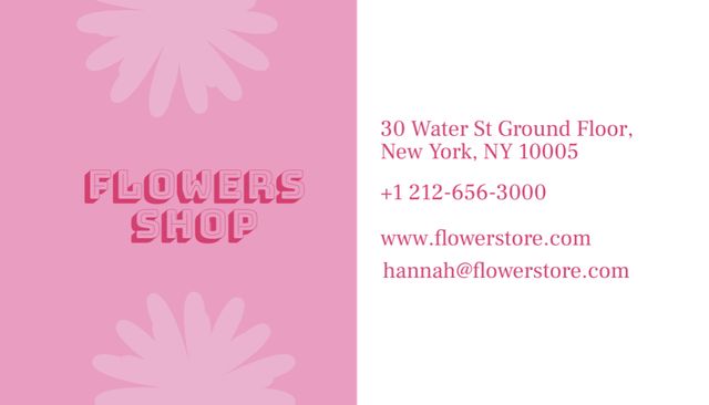 Flowers Shop Advertisement on Pink Business Card US Design Template