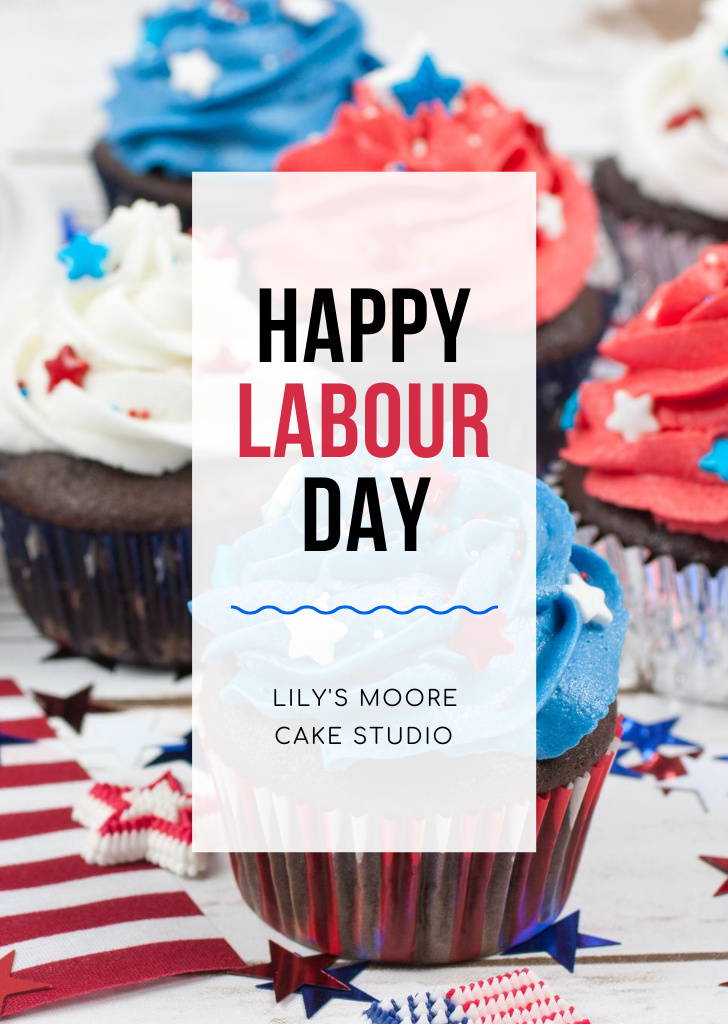 Labor Day Celebration Announcement with Cupcakes Postcard A6 Vertical tervezősablon