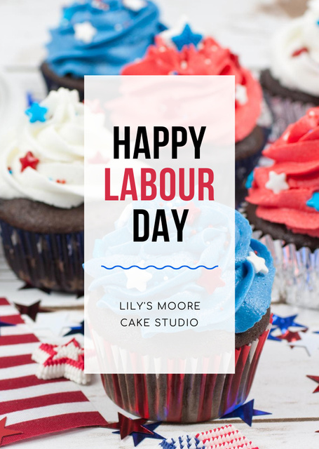 Labor Day Celebration Announcement with Cupcakes Postcard A6 Vertical Πρότυπο σχεδίασης