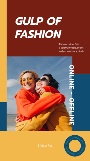 Fashion Collection ad with Happy Women hugging Instagram Story Modelo de Design