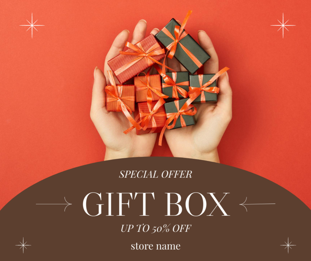 Ontwerpsjabloon van Facebook van Gift Boxes Special Offer Red