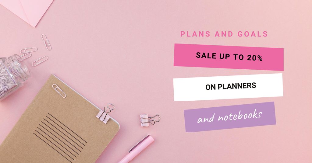 Ontwerpsjabloon van Facebook AD van Stationery and Planners sale in pink