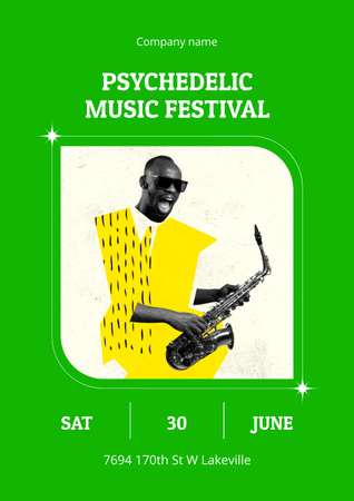 サイケデリックミュージックフェスティバル開催のお知らせ Posterデザインテンプレート