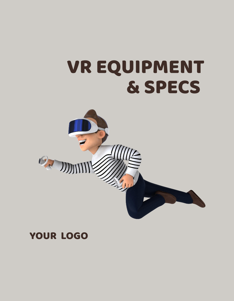 VR Equipment Sale Offer with Cartoon Man T-Shirt Design Template