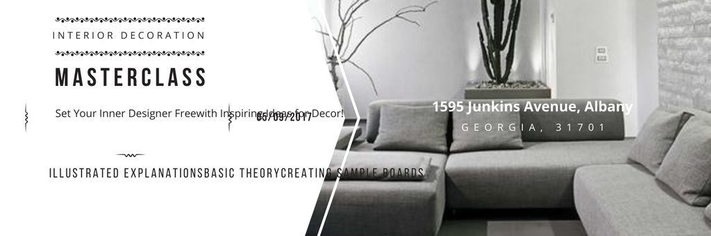 Ontwerpsjabloon van Twitter van Interior Decoration Event Announcement Sofa in Grey