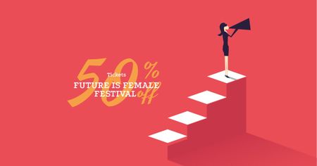 Female Festival Announcement with Woman holding Megaphone Facebook AD tervezősablon