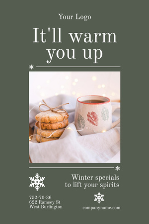 Warm Cup of Tea with Cookies Postcard 4x6in Vertical Design Template