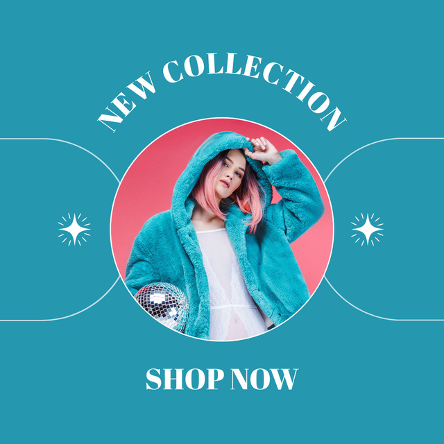 Designvorlage New Garments Collection Offer In Shop In Blue für Instagram