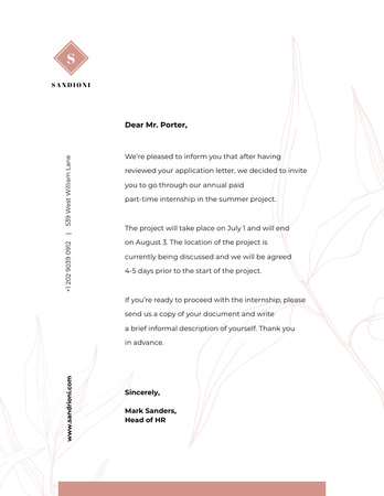 Business Company Internship Official Response Letterhead 8.5x11in Design Template