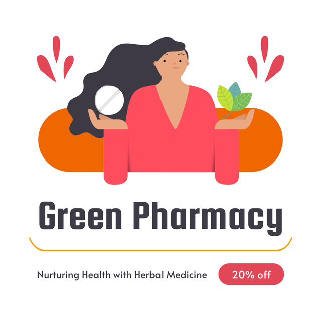 Plantilla de diseño de Green Pharmacy With Discount And Herbs Animated Post 