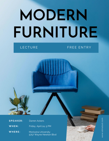 Modern Furniture Offer with stack of Books and Coffee Poster 8.5x11in Design Template