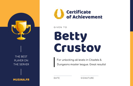 Platilla de diseño Online game Achievement with cup Certificate 5.5x8.5in