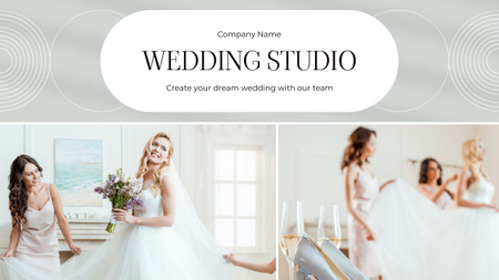 Designvorlage Hochzeitsstudio-Vorschlag mit glücklicher Braut und Brautjungfern für Youtube Thumbnail