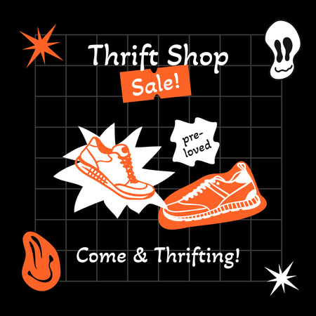 Halloween thrift shop sale illustrated Instagram AD Design Template