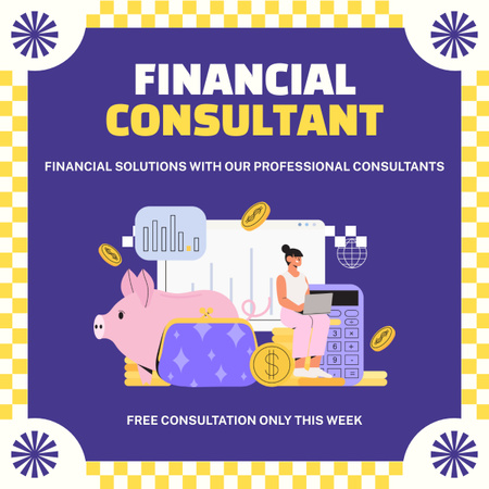 Modèle de visuel Annonce de services de consultants financiers avec illustration - LinkedIn post