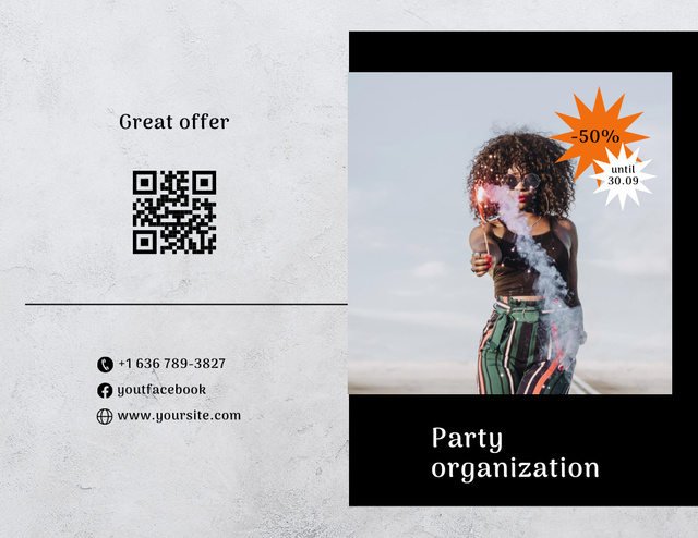 Grand Party Organization Services Offer With Discounts Brochure 8.5x11in Bi-fold Design Template