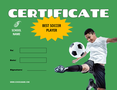 Award for Best Soccer Player Certificate Design Template