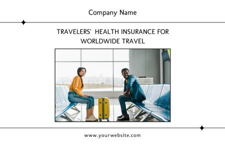 International Insurance Company Services Ad with Tourists at Airport Flyer 4x6in Horizontal Modelo de Design