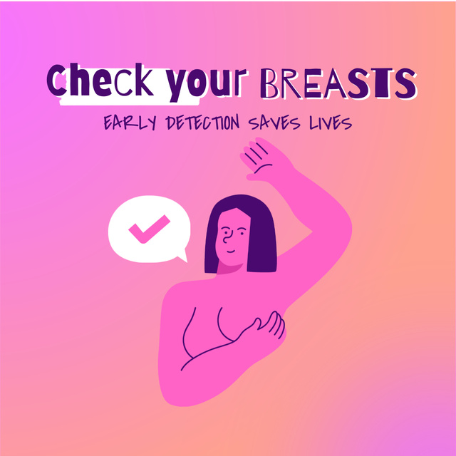 Breast Cancer Check-up Motivation with Illustration of Woman Animated Post Design Template