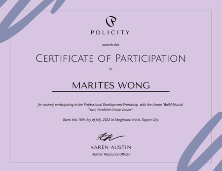 Award of Participation Certificate Design Template