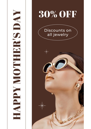 Szablon projektu Kobieta w stylowych okularach przeciwsłonecznych i biżuterii na dzień matki Poster