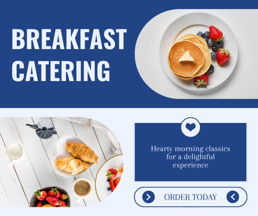 Plantilla de diseño de Breakfast Catering with Delicious Pancakes and Croissants Facebook 