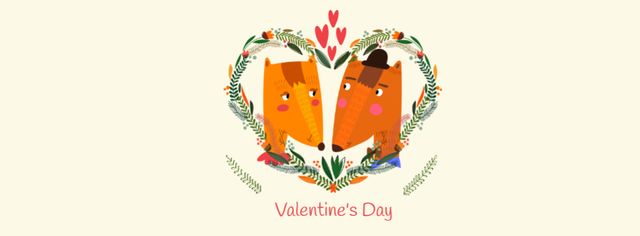 Plantilla de diseño de Valentine's Day Announcement with Cute Foxes Facebook cover 