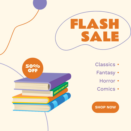 Designvorlage Ankündigung des Flash-Verkaufs von Büchern für Instagram