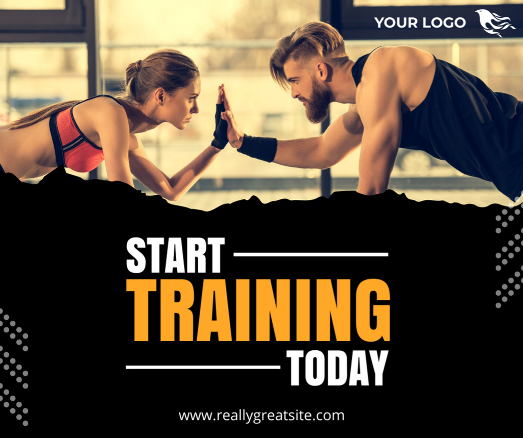 Fitness Club Ad with Sporty Young Couple Facebook Design Template