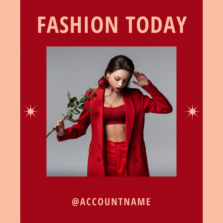 Platilla de diseño Beautiful Young Woman in Red Suit with Rose Instagram