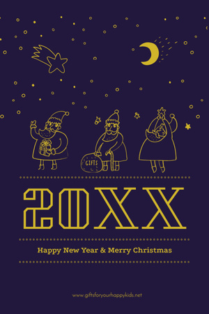 Designvorlage Merry Christmas Greeting with Santa Clauses on Purple für Postcard 4x6in Vertical