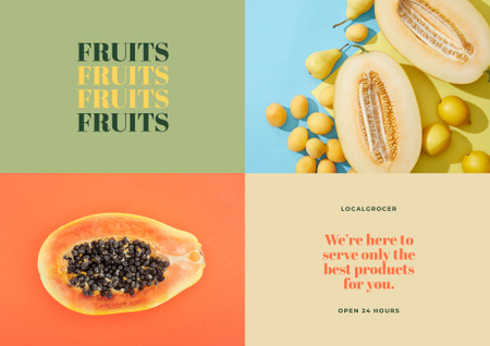 Local Grocery Shop Ad with Sweet Fruits Poster B2 Horizontal Design Template