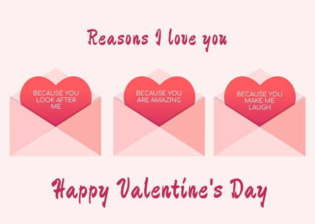 Ontwerpsjabloon van Card van Romantic Valentine's Day Wishes And Envelopes Illustration