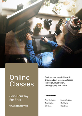 Online Art Classes with Computer Poster Design Template