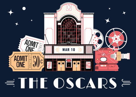 Modèle de visuel Annonce annuelle des Cinema Academy Awards avec un projecteur de films rares - Postcard