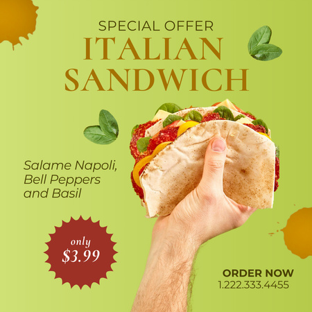 Tasty Italian Sandwich Offer Instagram AD Modelo de Design