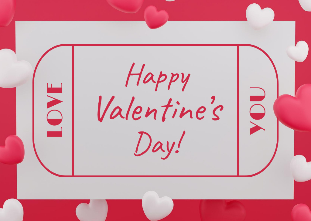 Cute Valentine's Day Greeting with Hearts Postcard Design Template
