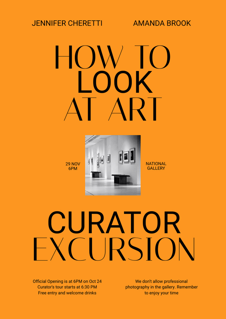 Designvorlage Curator Excursion Announcement with a Man in Art Gallery für Poster A3