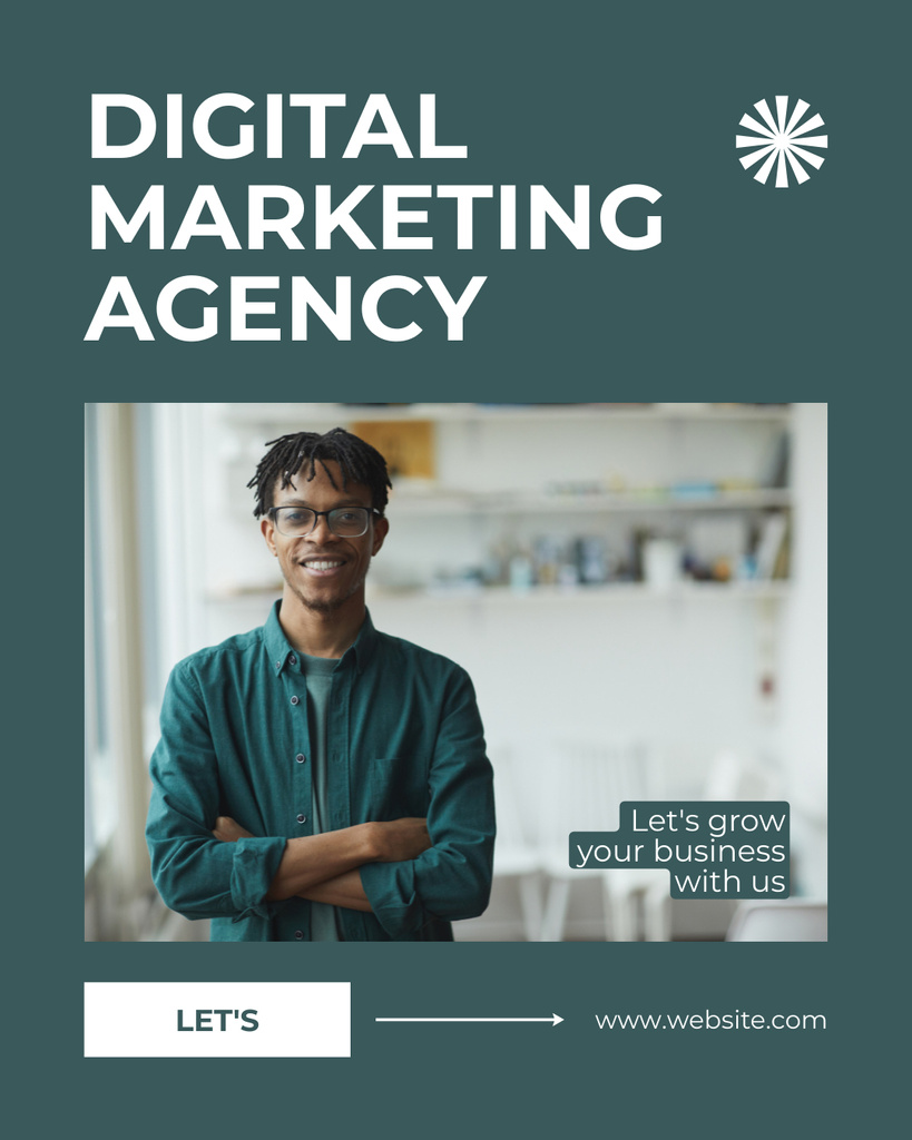 Digital Marketing Agency Service Offer with Young African American Man Instagram Post Verticalデザインテンプレート