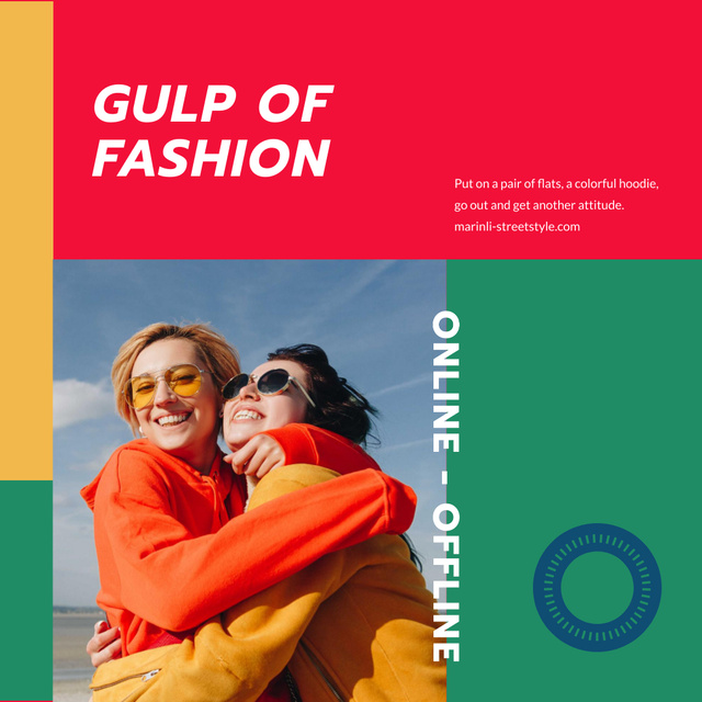 Fashion Collection ad with Happy Women hugging Instagram Modelo de Design