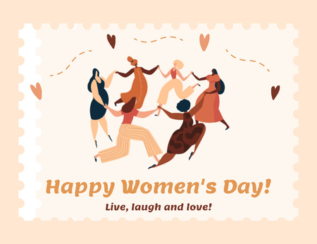 Inspirational Phrase on Women's Day with Dancing Women Thank You Card 5.5x4in Horizontal Design Template