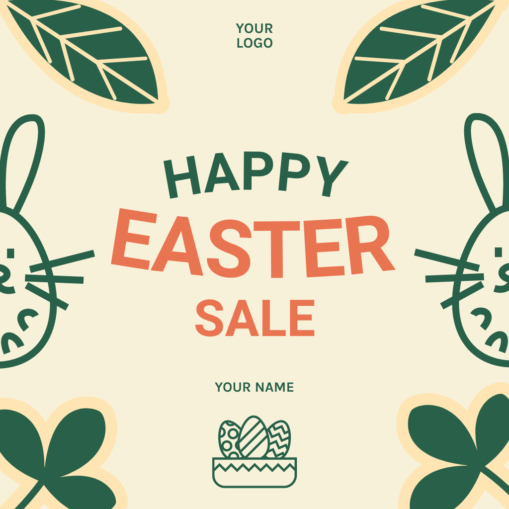Easter Sale with Cute Rabbits Illustration Instagram Tasarım Şablonu