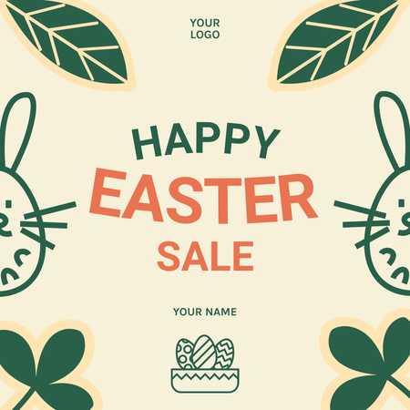 Easter Sale with Cute Rabbits Illustration Instagram Design Template